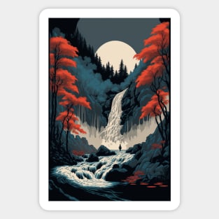 Japanese Nature Waterfall Ukiyo-e Style Sticker